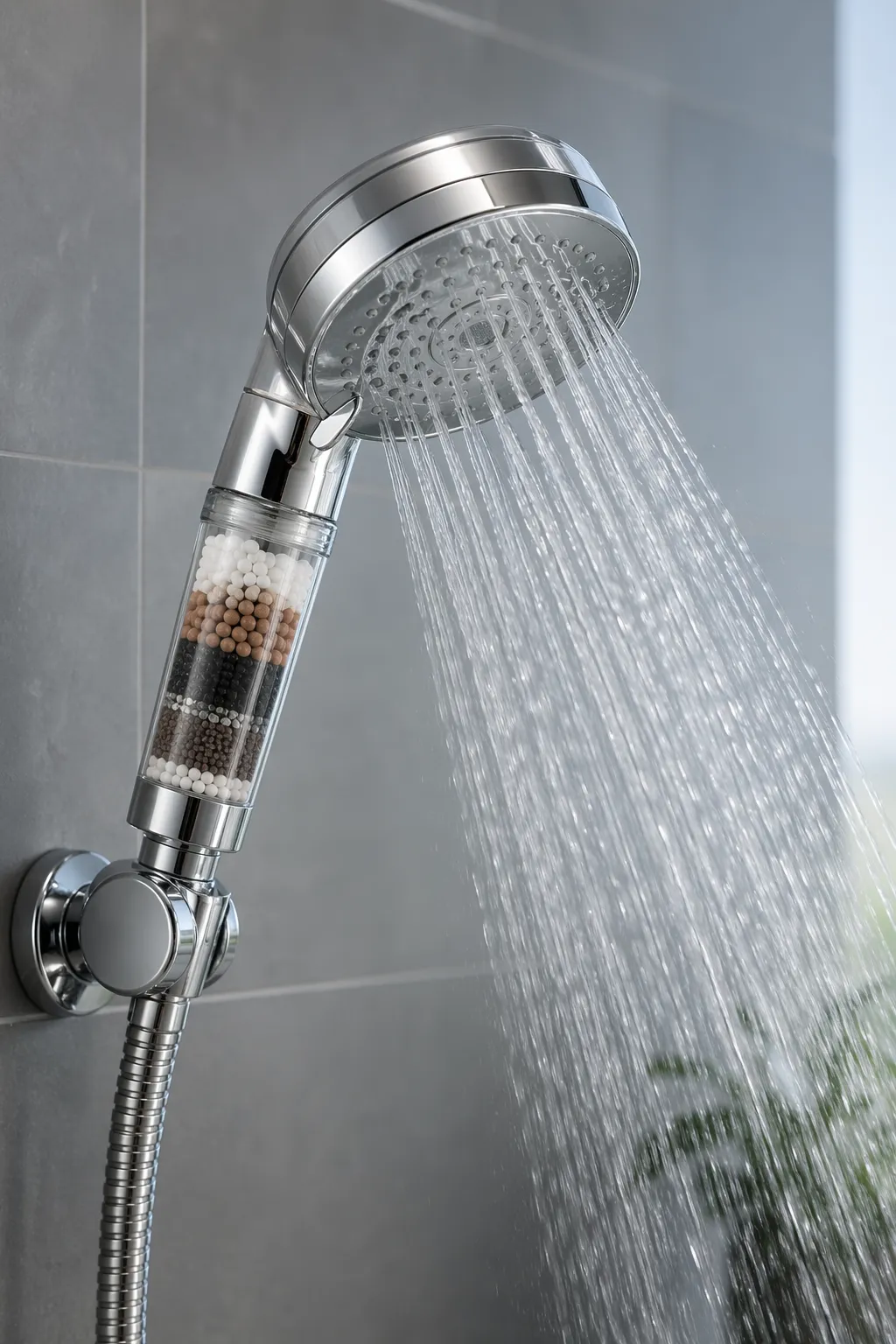 Moderne douchekop die water bespaart en tegelijk zorgt voor een comfortabele en schone douche-ervaring.