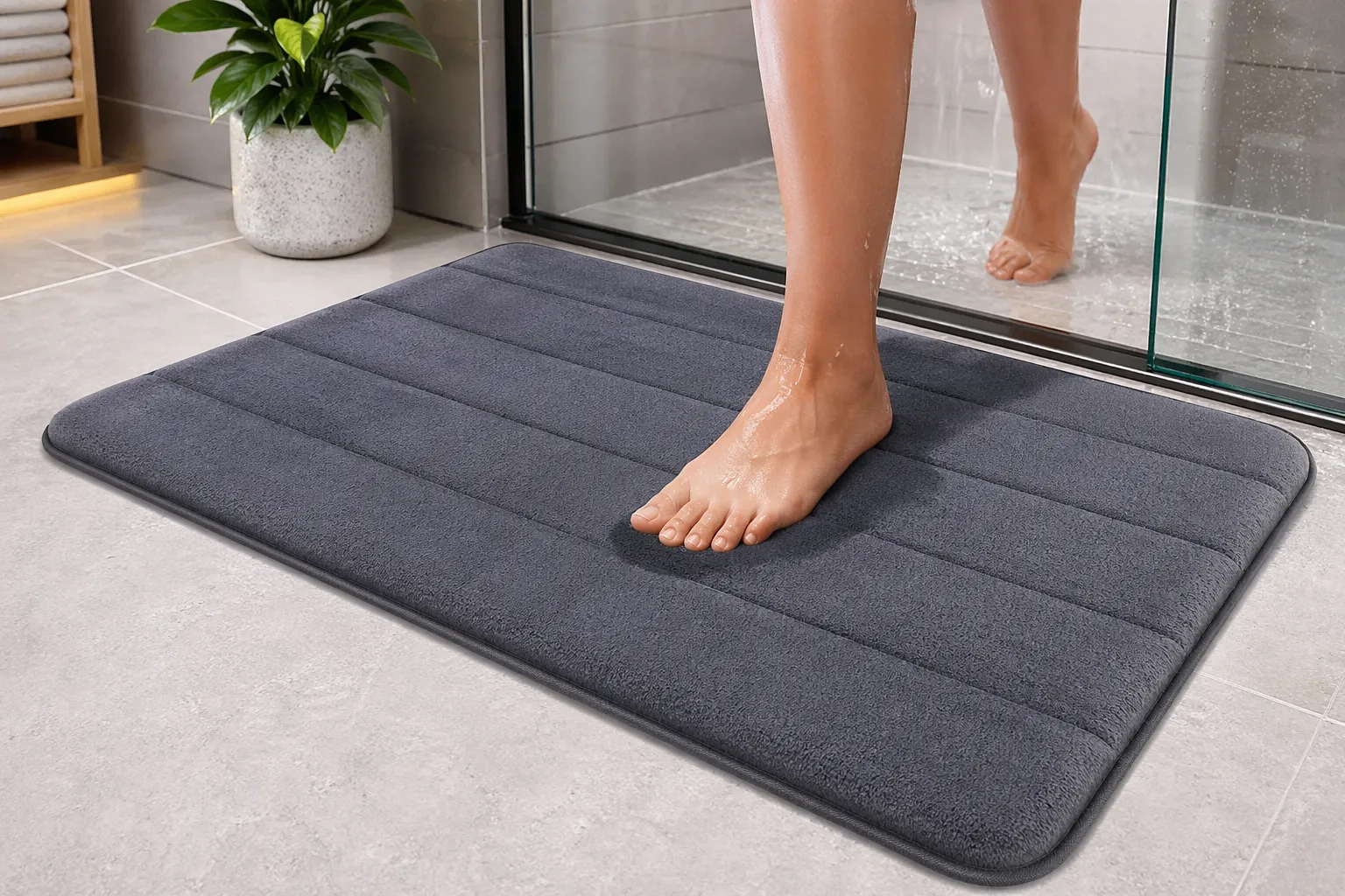 Praktische badmat die snel droogt, uitglijden voorkomt en zorgt voor extra comfort en minder vocht in de badkamer.